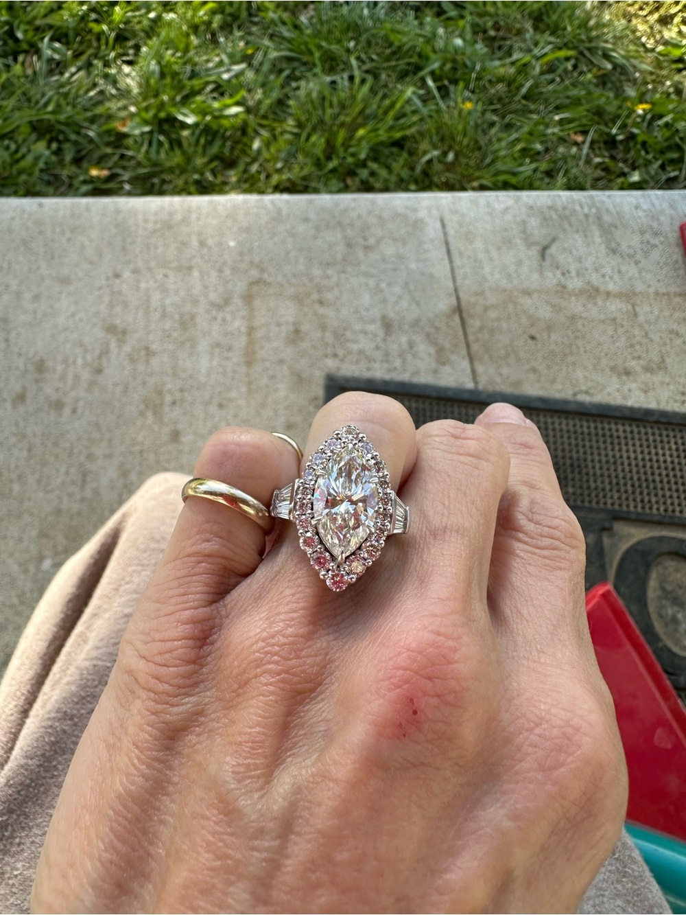 Lab Grown Marquise Cut Halo Ring with lab Accent Stones - 10k WG Size 6.25